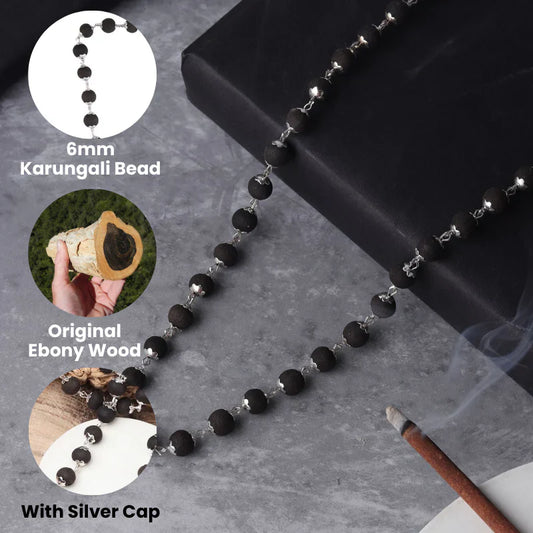 Karungali Malai Silver Cap Necklace