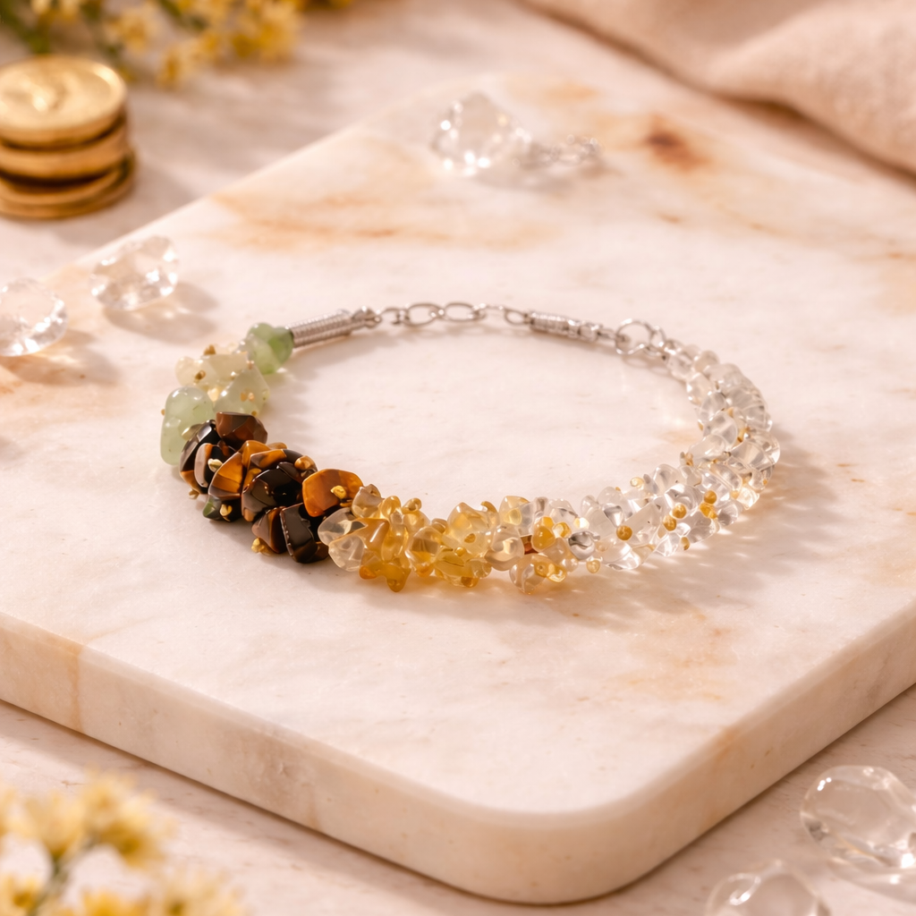 Dhan Sukh Chips Bracelet With Free Raw Selenite Plate