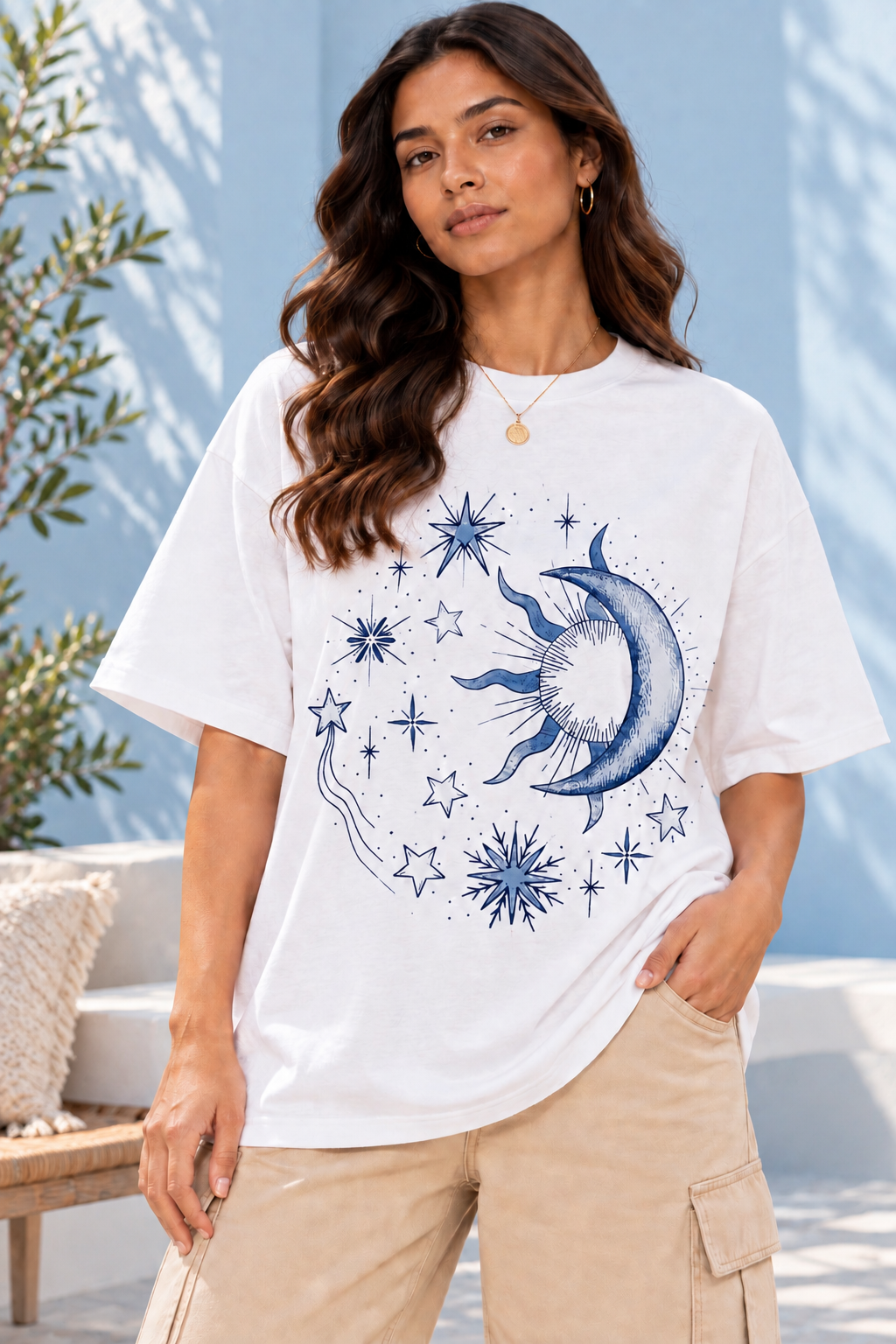 Celestial Eclipse Oversized T-Shirt – White