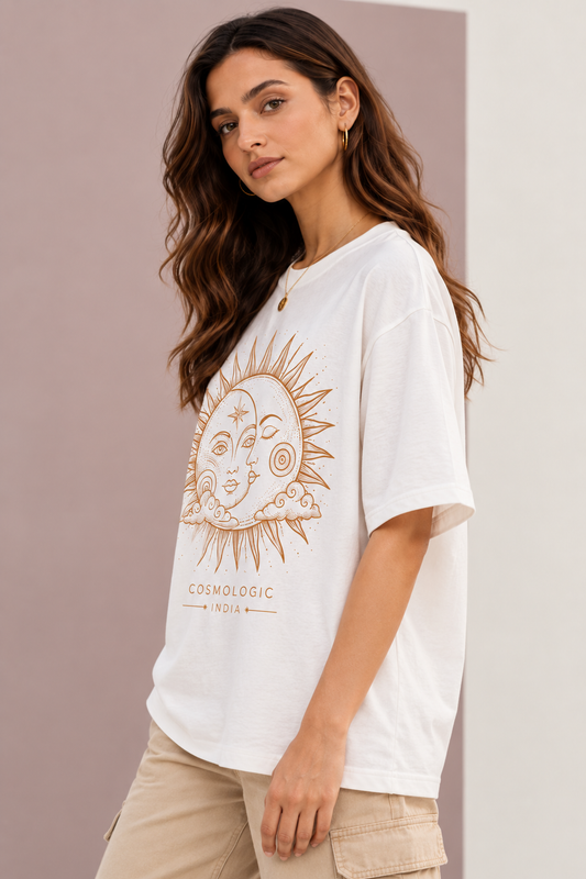 Celestial Sun & Moon Oversized T-Shirt – White