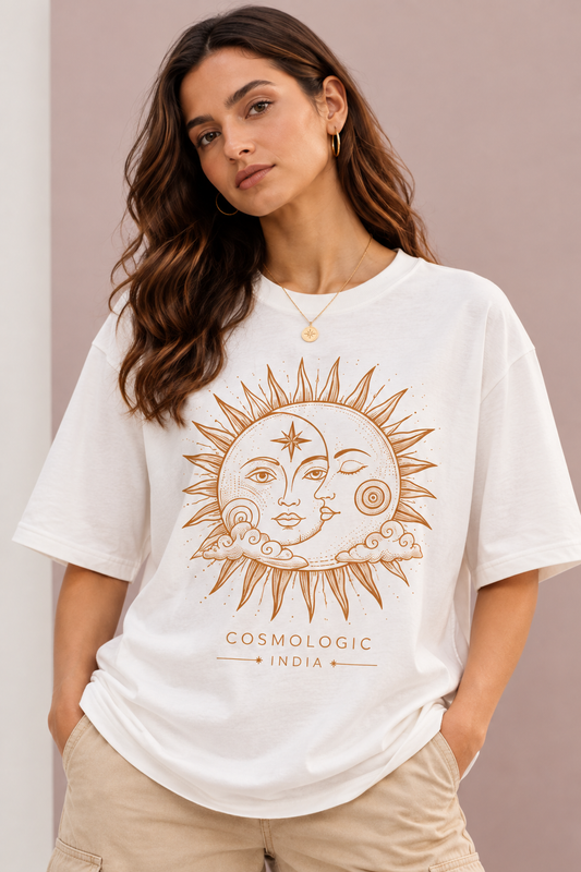 Celestial Sun & Moon Oversized T-Shirt – White