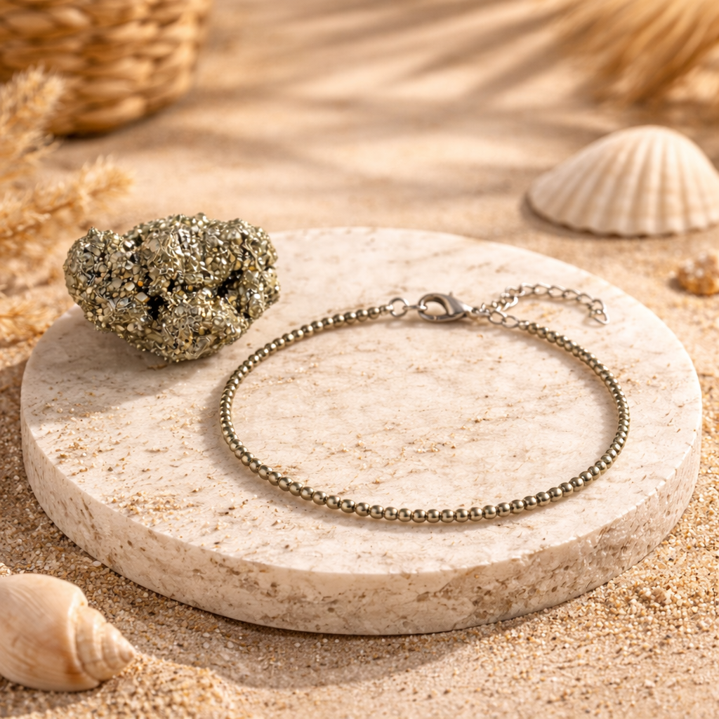 Mahalaxmi Raw Pyrite Anklet w/ Free Pyrite Stone — Invite Lakshmi’s Abundance, Every Step