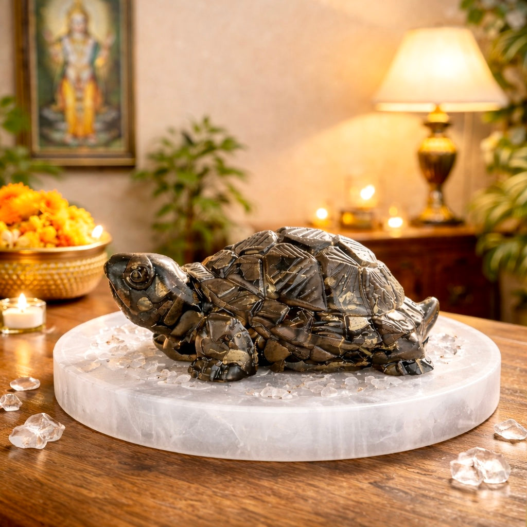 Dhan Raksha Pyrite Tortoise w/ Free Selenite Plate