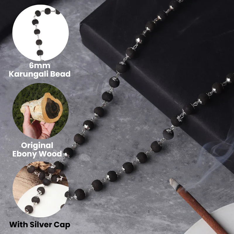 Karungali Malai Silver Cap Necklace